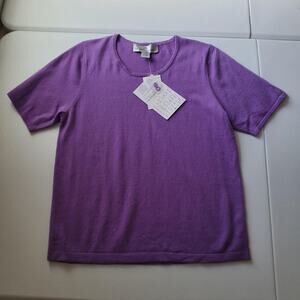 Precious Fibers Sweater Womens Large Purple 100% Cashmere Crew Neck Short Sleeve